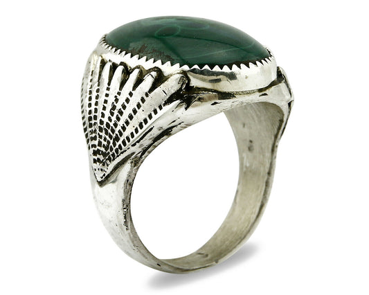 Navajo Ring .925 Silver Natural Malachite Signed Artist P Handmade C.80's