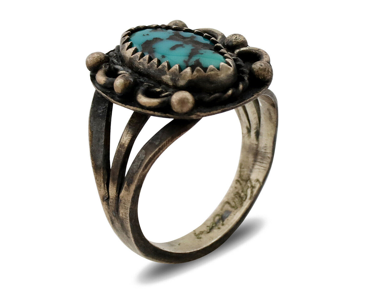 Navajo Ring .925 Silver Blue Turquoise Artist Signed F C.80's