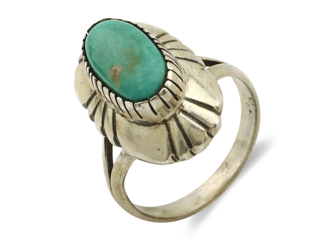 Navajo Ring .925 Silver Green Turquoise Artist Signed M Montoya C.80's