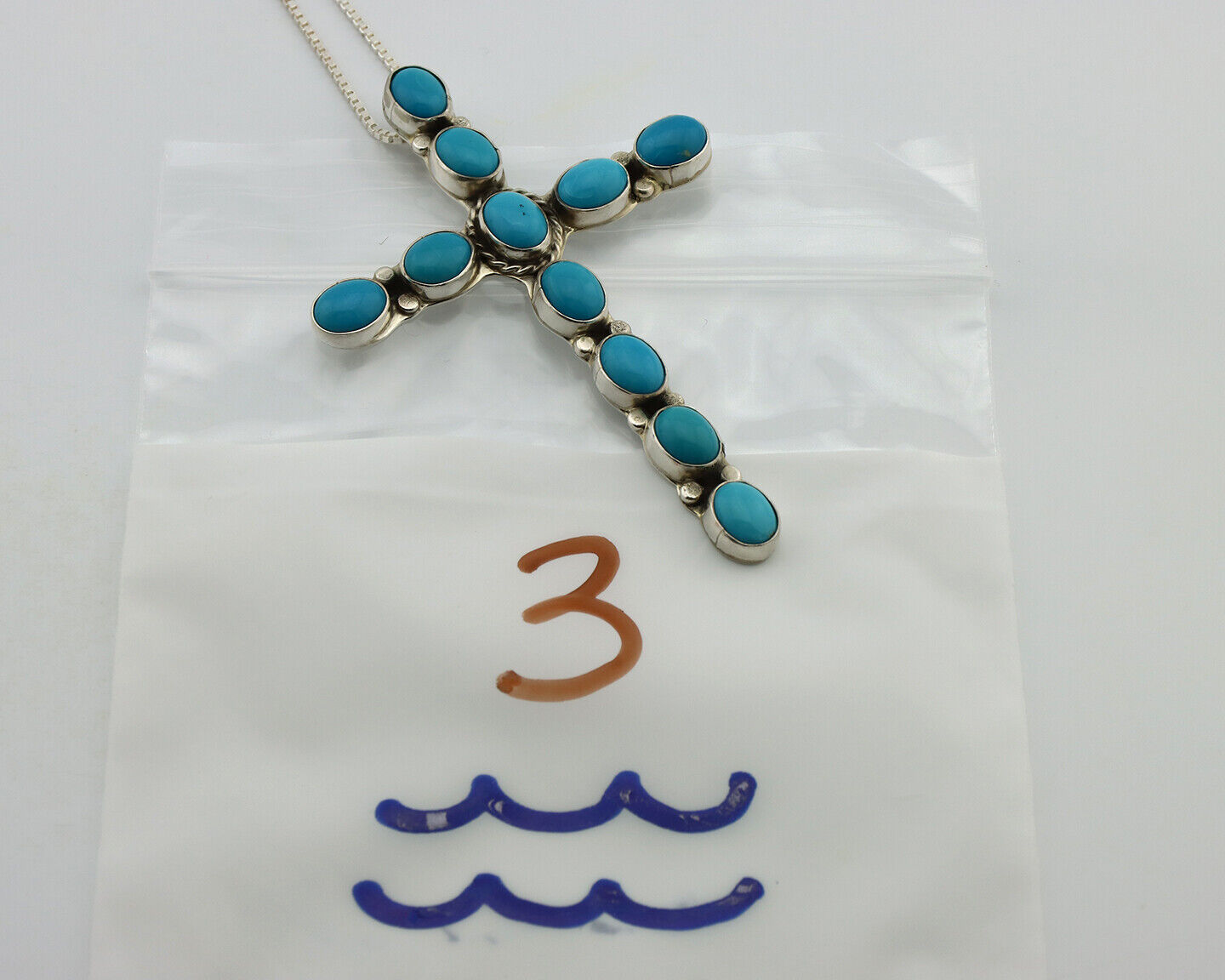 Navajo Cross Necklace 925 Silver Blue Arizona Turquoise Signed Tobe Turpen C.80s