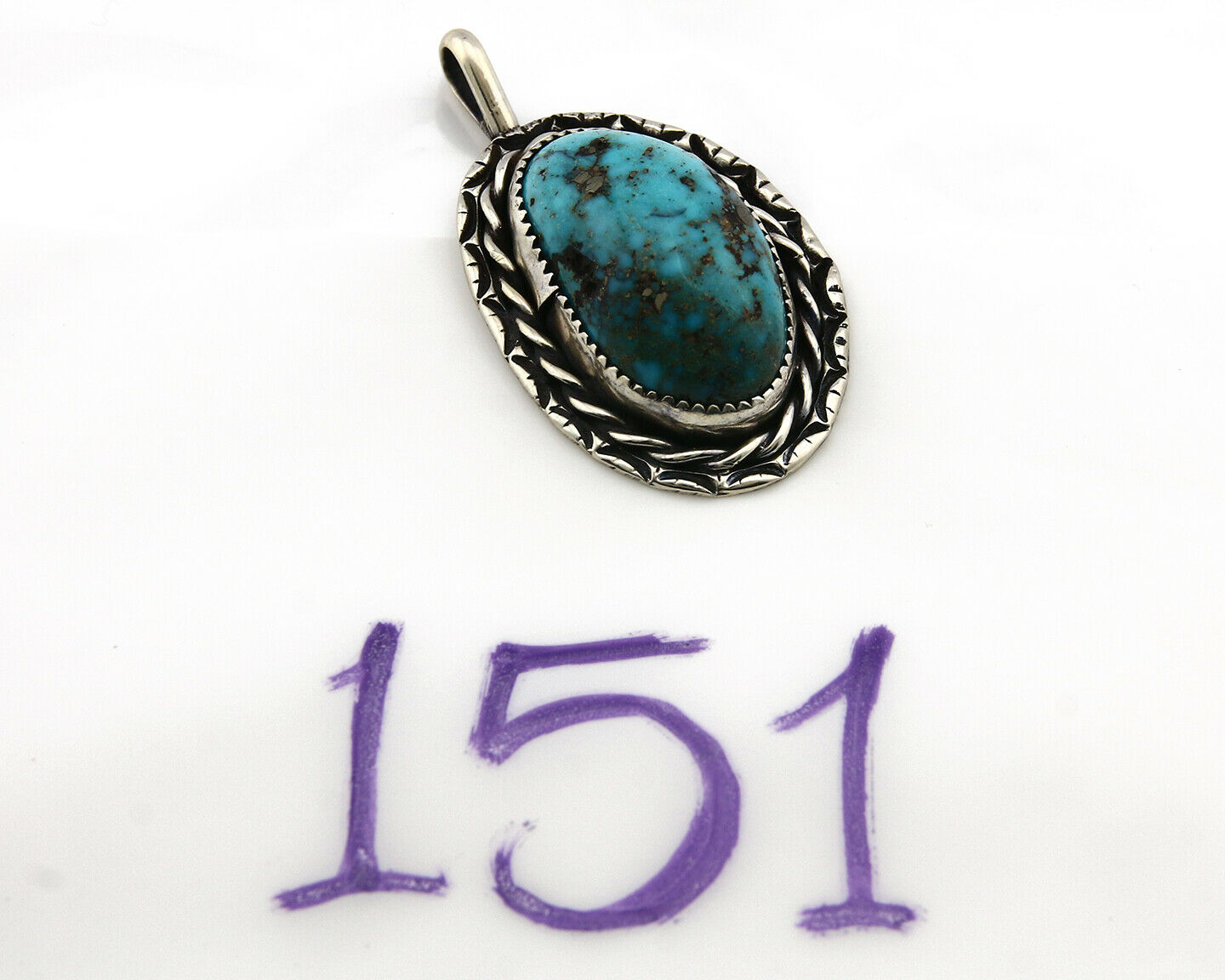 Navajo Pendant .925 Silver Kingman Turquoise Signed Artist Tom Willeto C.80's