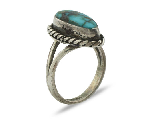 Navajo Handmade Ring .925 Silver Kingman Turquoise Native Artist C.80's
