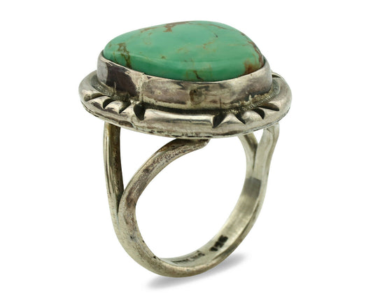 Navajo Ring .925 Silver Kingman Turquoise Artist Signed Gecko C.1980's
