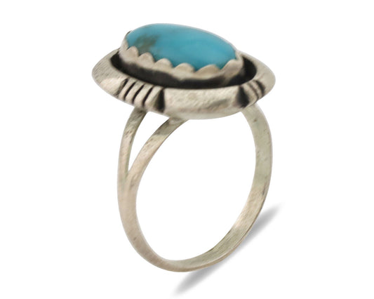 Navajo Ring .925 Silver Turquoise Native American Artist C.1980's