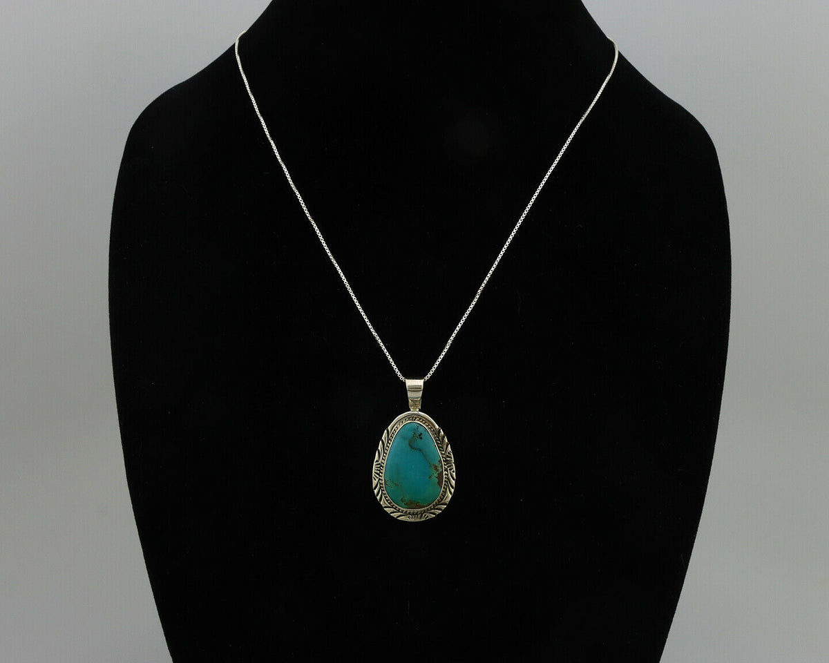 Navajo Pendant .925 Silver Blue Turquoise Artist Signed PB C.80's