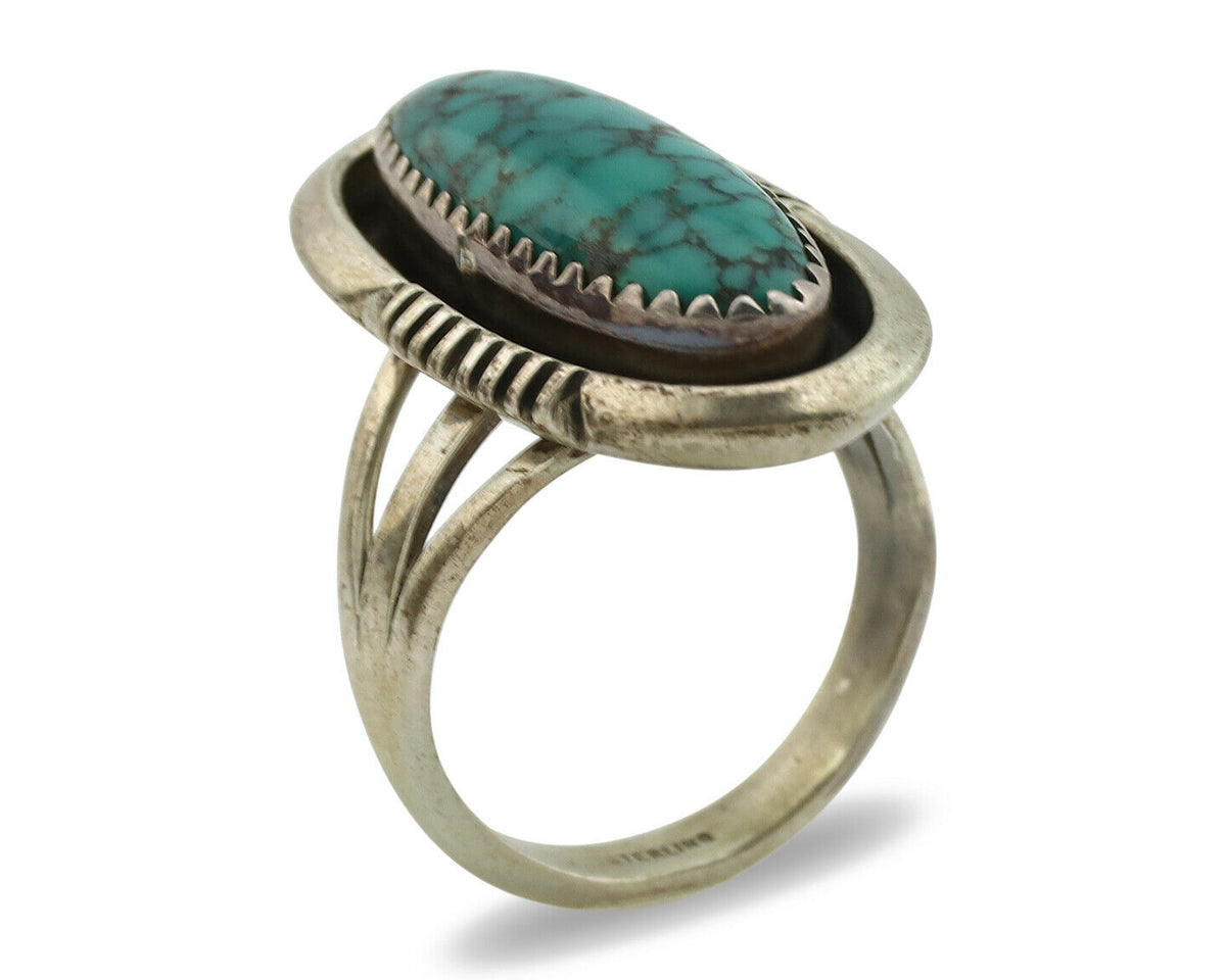 Navajo Ring .925 Silver Spiderweb Turquoise Native American Artist C.1980's