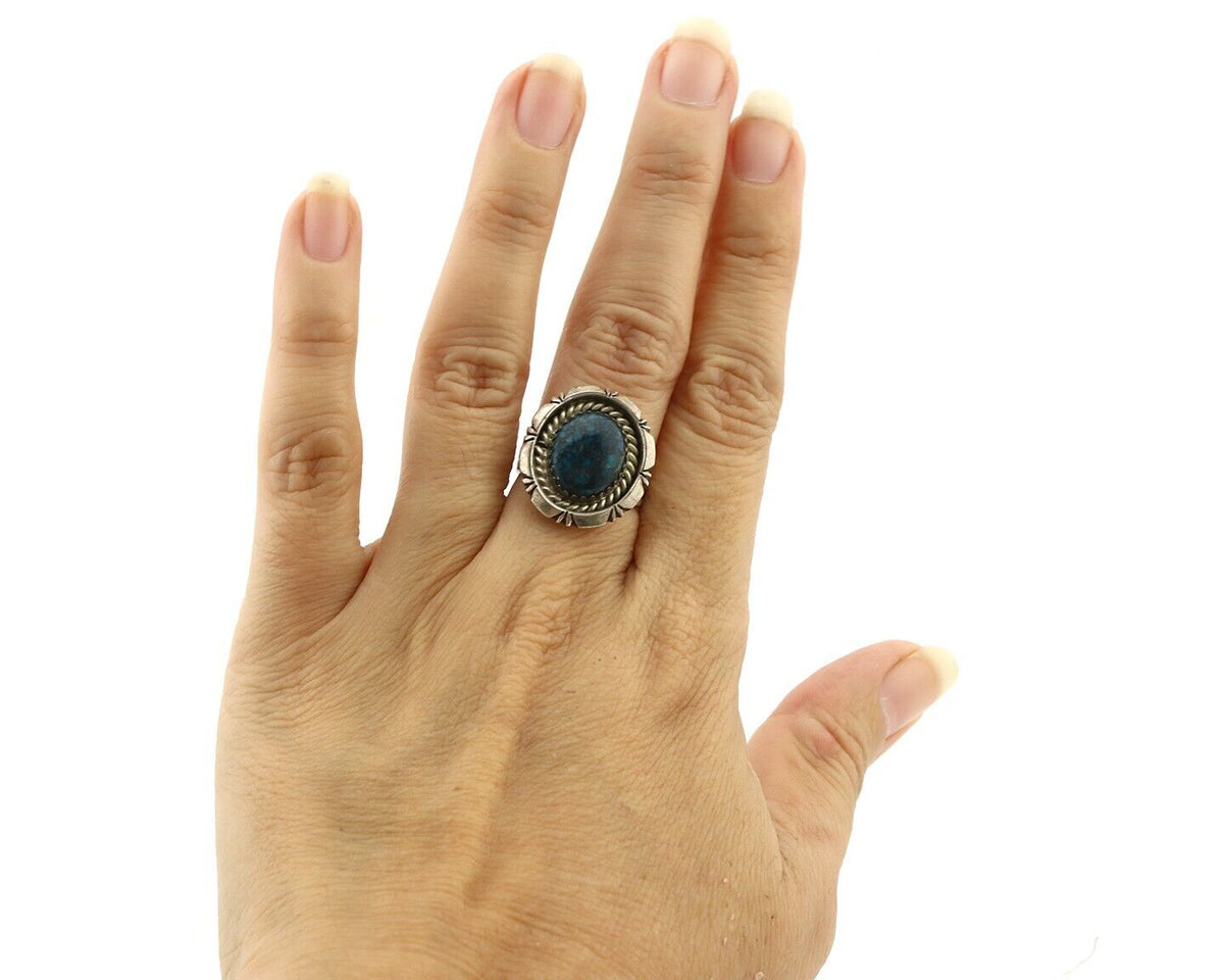 Men's Navajo Ring 925 Silver Spiderweb Turquoise Signed C Montoya & TI C.80's