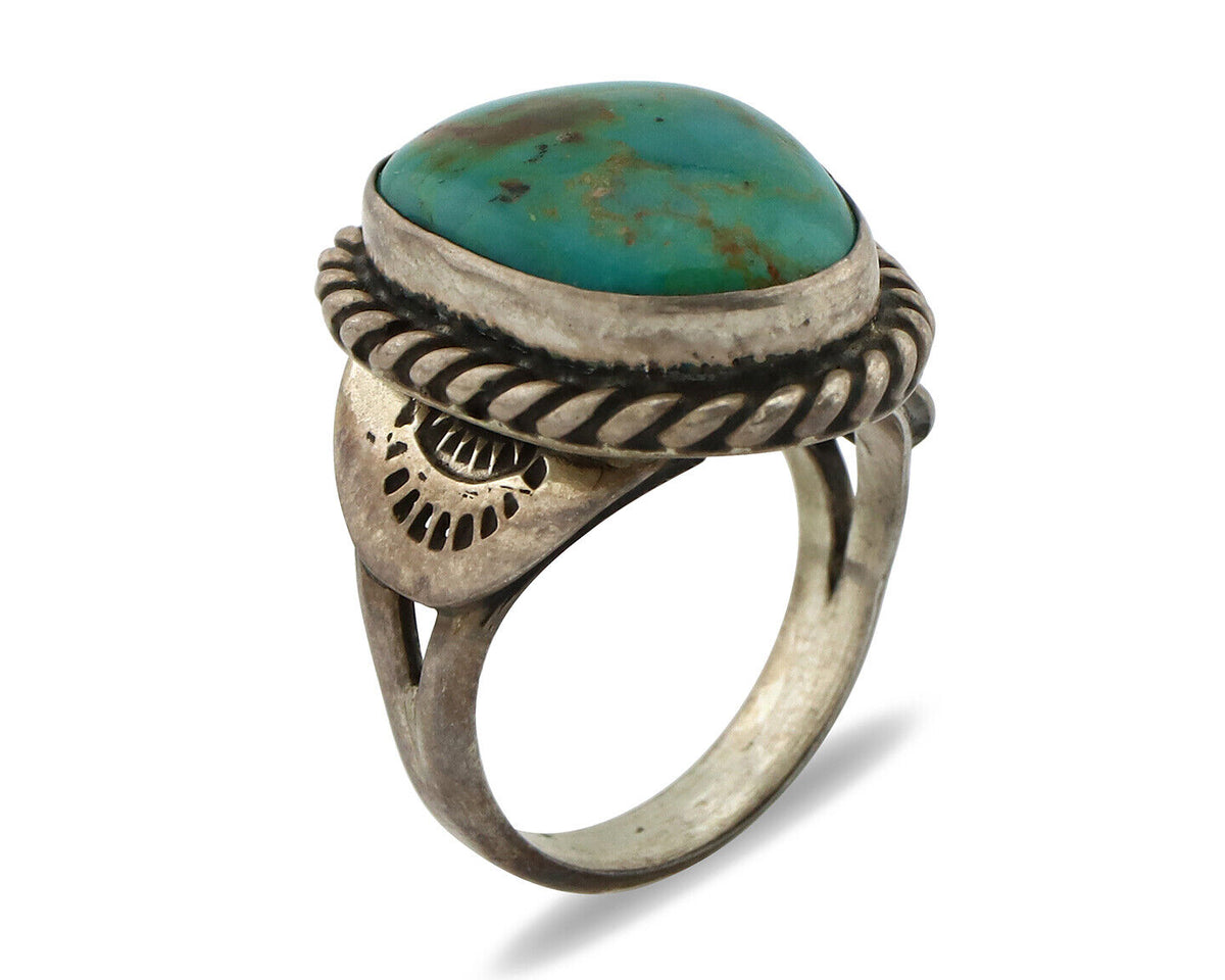 Navajo Ring .925 Silver Kingman Turquoise Native American Signed C.80's