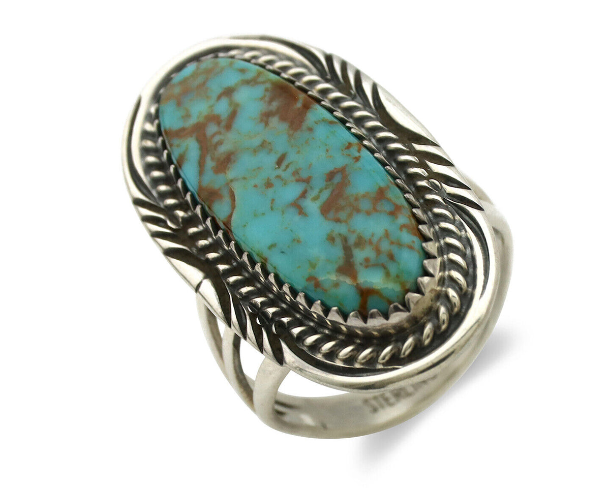 Navajo Ring 925 Silver Natural Blue Turquoise Artist Signed USA C.80's