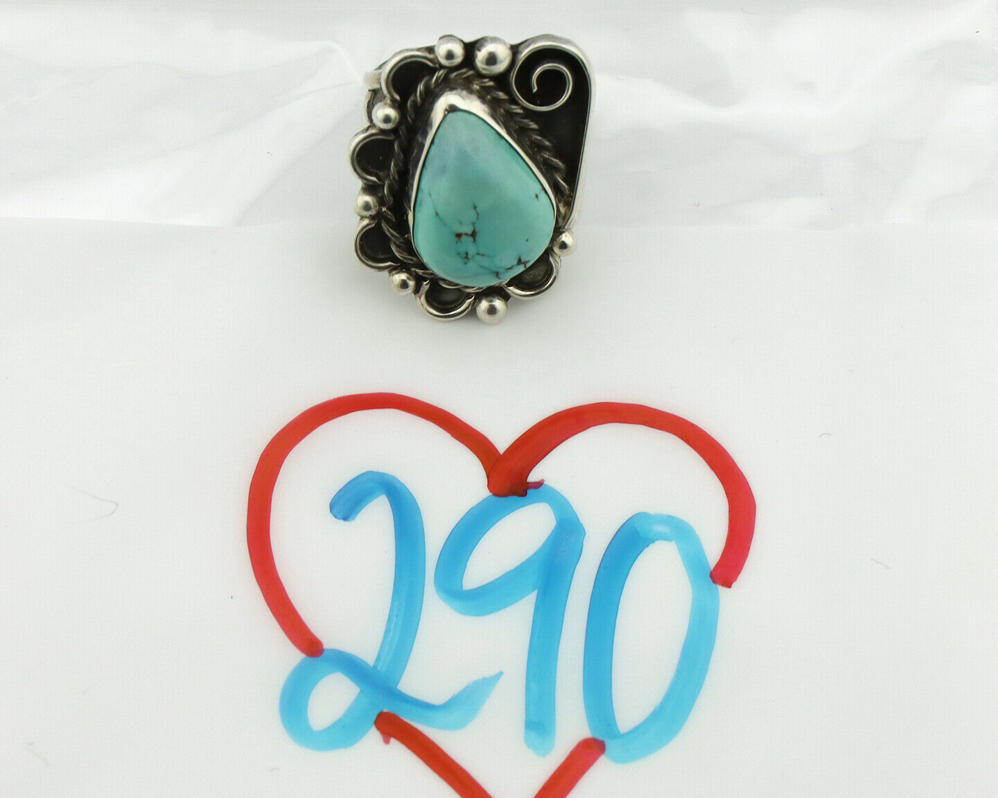 Navajo Ring .925 Silver Natural Bisbee Turquoise Artist Signed JT C.80's
