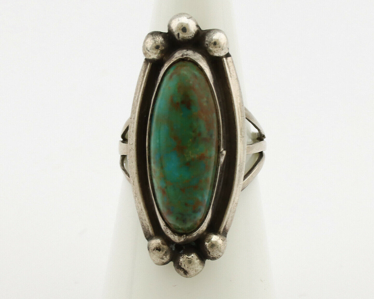 Navajo Ring .925 Silver Nevada Turquoise Signed Native Artist C.80's
