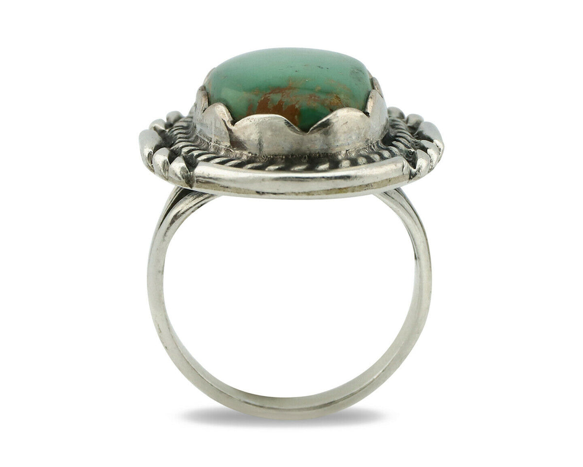 Navajo Ring .925 Silver Natural Uncolored Green Turquoise Signed Apache C.80's