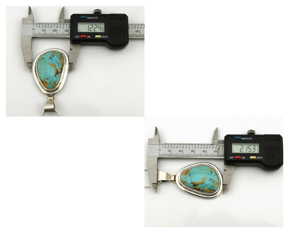 Navajo Necklace .925 Silver Morenci Turquoise Signed Sun C.1980's