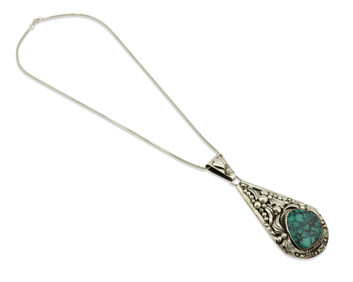Navajo Necklace .925 Silver Spiderweb Turquoise Artist Billy Eagle C.80's