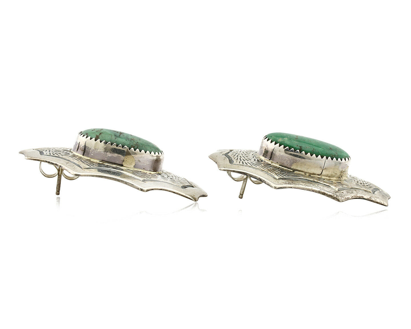 Navajo Earrings .925 Silver Crescent Valley Turquoise Native American Artist C80