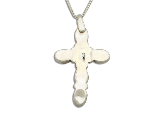 Navajo Cross Necklace 925 Silver Pink Mussel Native American Artist C.80's