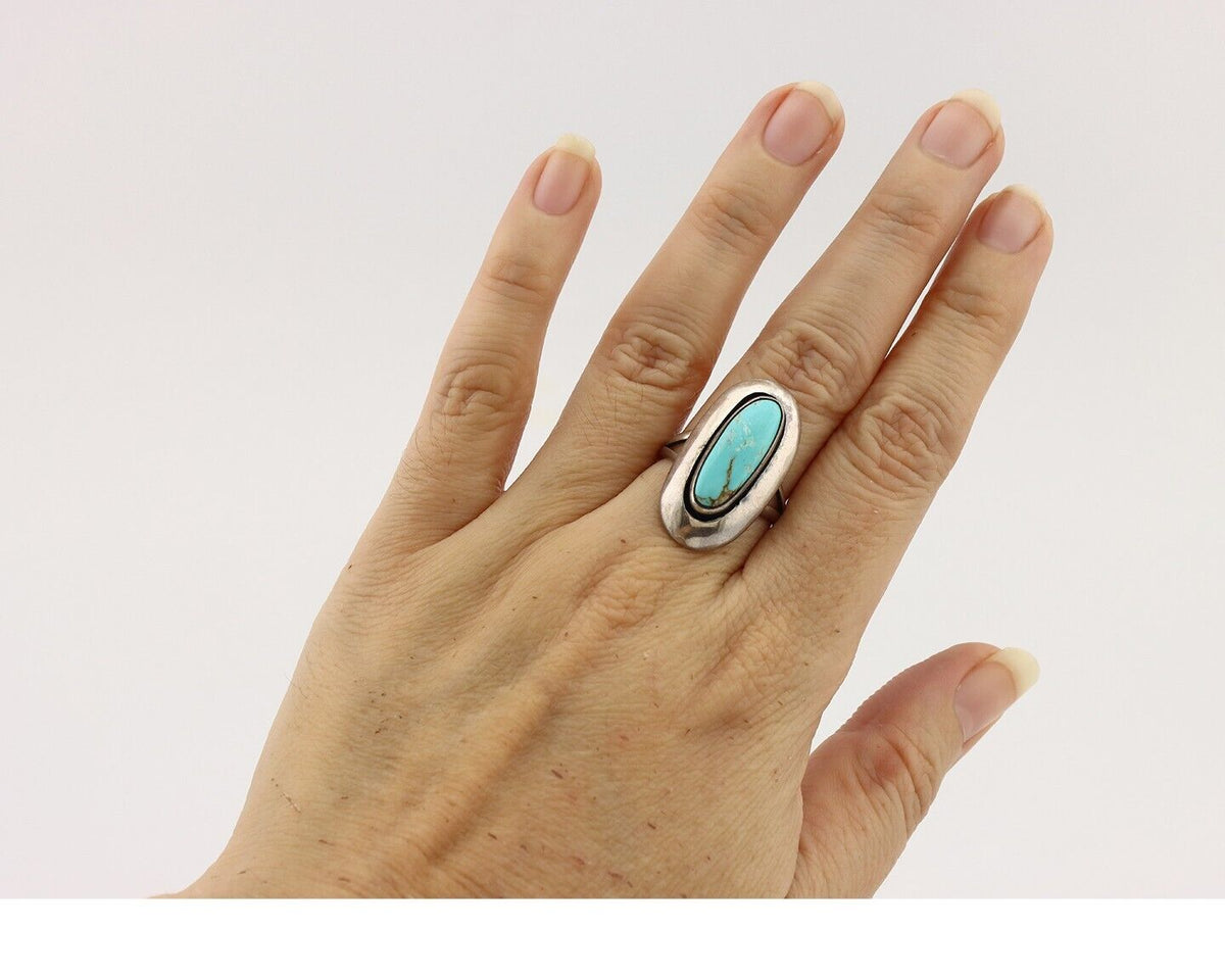 Navajo Ring 925 Silver Natural Blue Turquoise Artist Signed M Montoya C.80's
