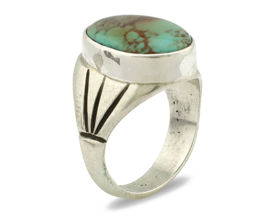 Navajo Ring .925 Silver Green Turquoise Native American Artist C.80's