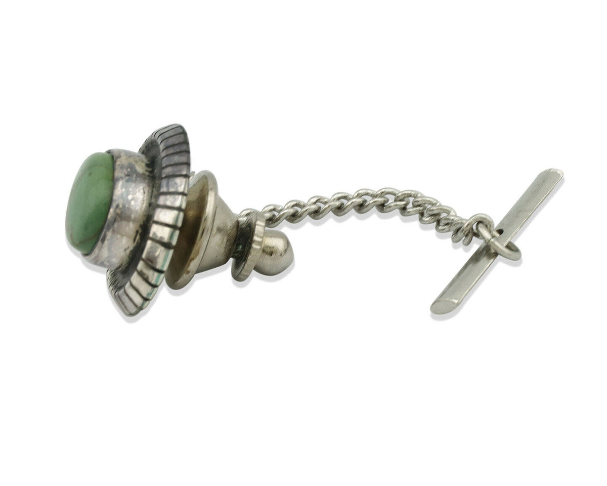 Navajo Tie Tack .925 Silver Manassas Turquoise Native American Artist C.80's