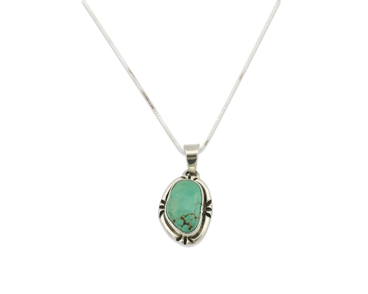 Navajo Kingman Turquoise Pendant .925 Silver Hand Stamped Signed Gecko C.80's