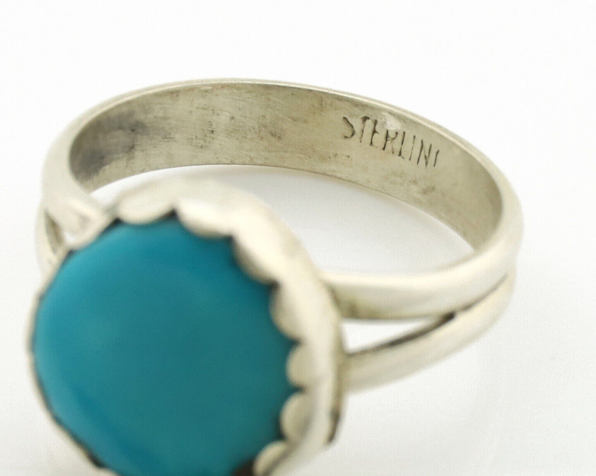 Navajo Ring .925 Silver Sleeping Beauty Turquoise Native American Artist C.1980s