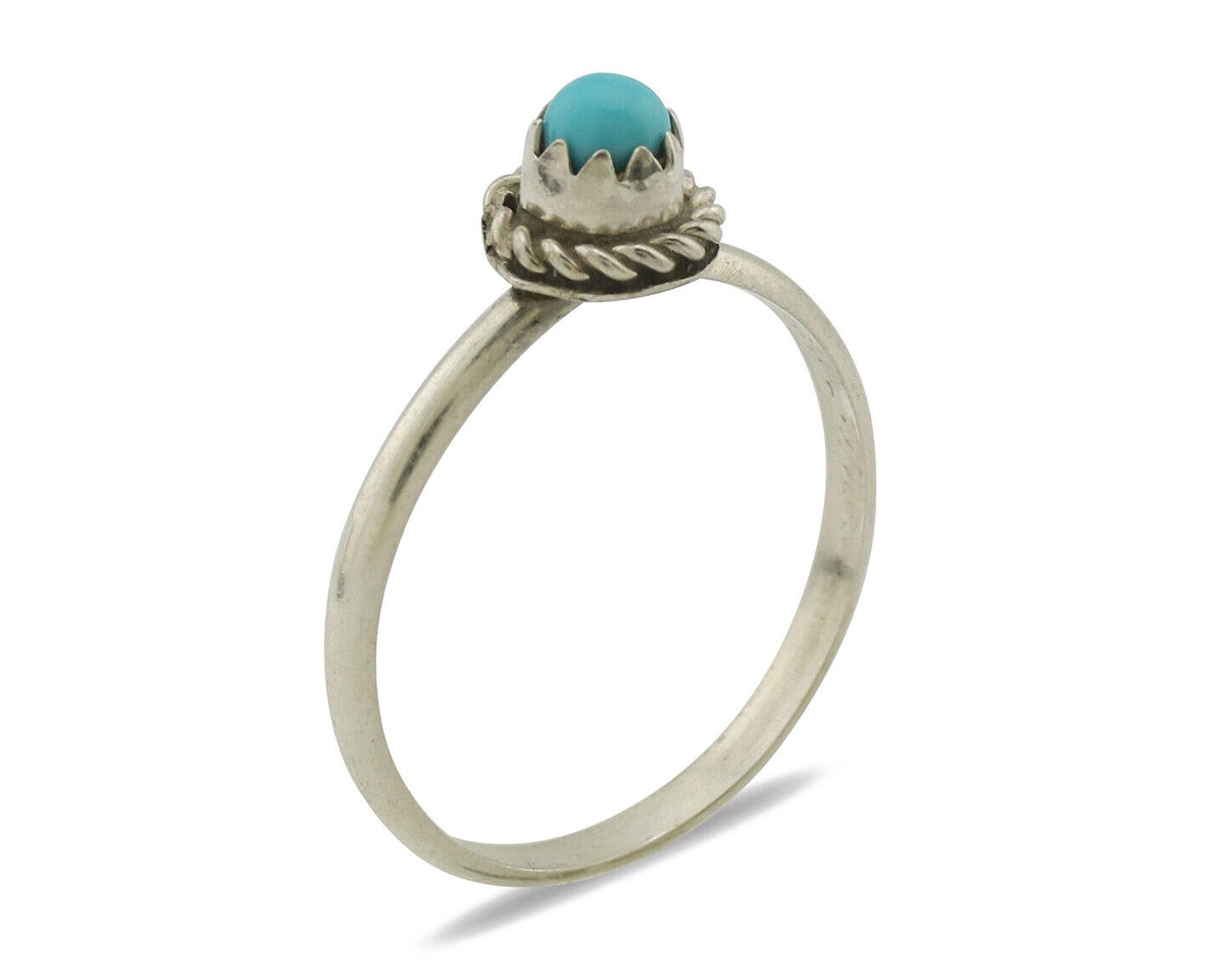 Navajo Ring .925 Silver Blue Turquoise Size 4.75 Native Artist C.1980s