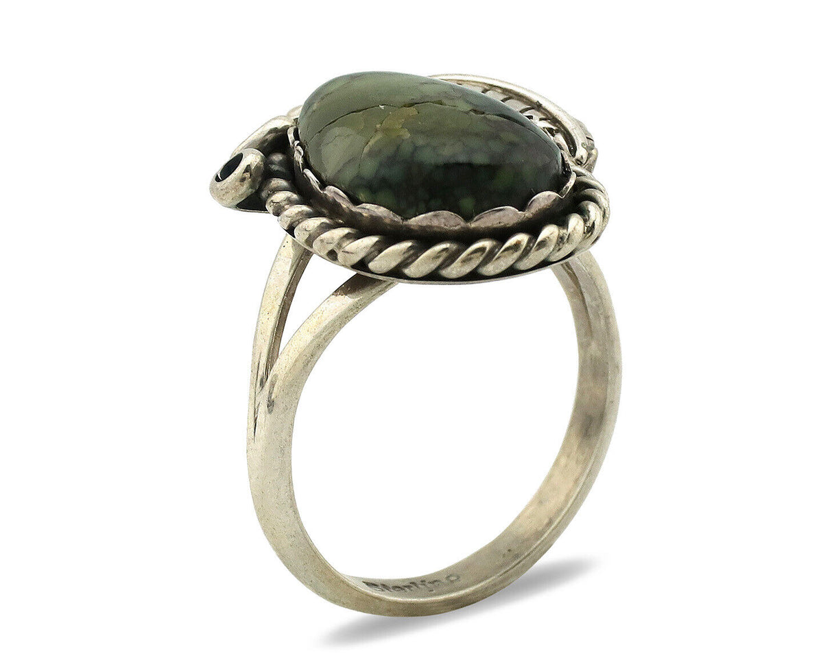 Navajo Ring .925 Silver Green Turquoise Handmade Native American Artist C.1980s