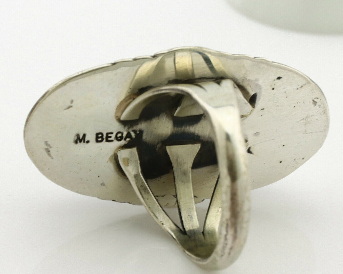 Navajo Ring .925 Silver Blue Turquoise Artist Signed M Begay C.1980's
