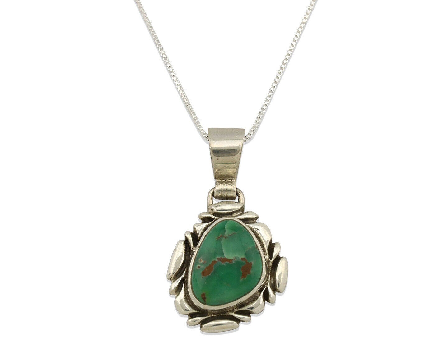 Navajo Necklace .925 Silver Green Variscite Signed Sun C.80's