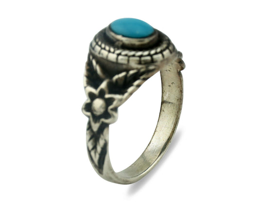 Navajo Ring .925 Silver Natural Blue Turquoise Native American Artist C.80's