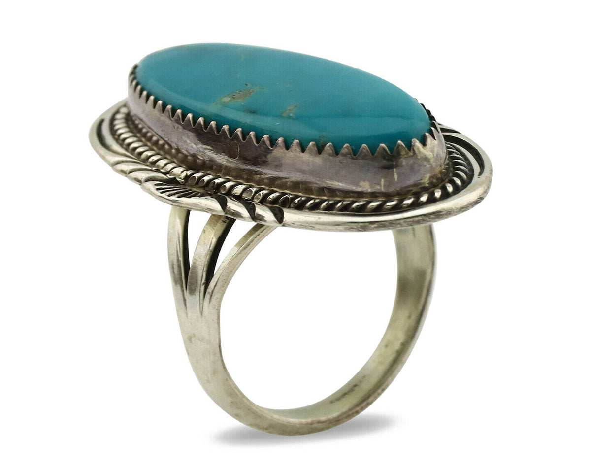 Navajo Ring .925 Silver Blue Turquoise Artist Signed M Begay C.1980's
