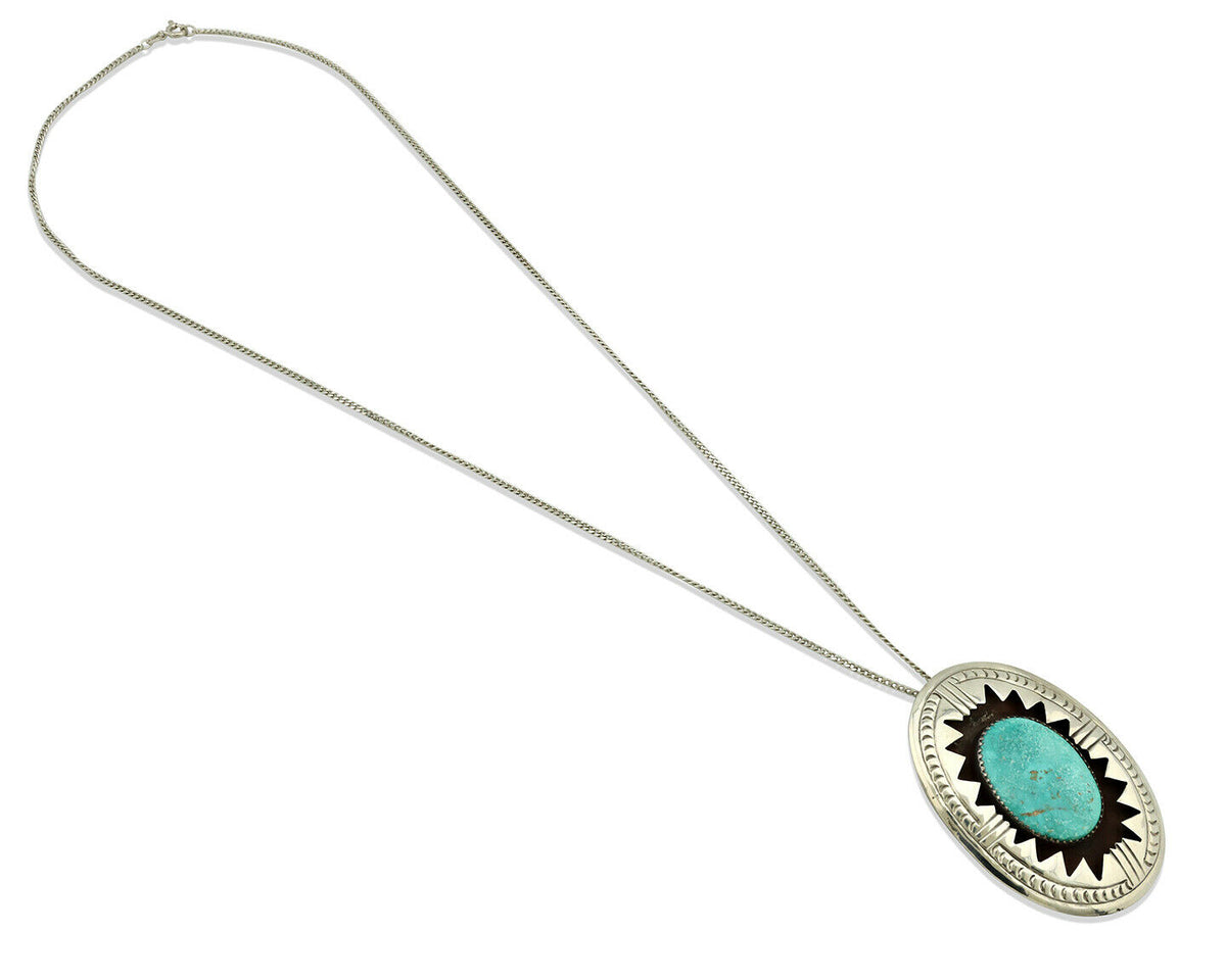 Navajo Pendant .925 Silver Southwest Turquoise Native Artist C.1980's