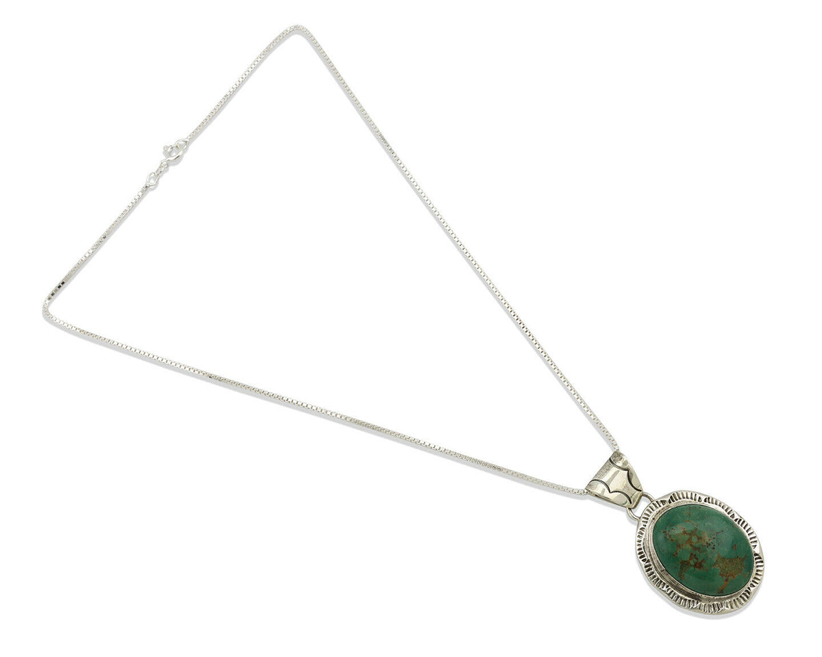 Navajo Kingman Turquoise Pendant .925 Silver Artist Signed JP C.80's