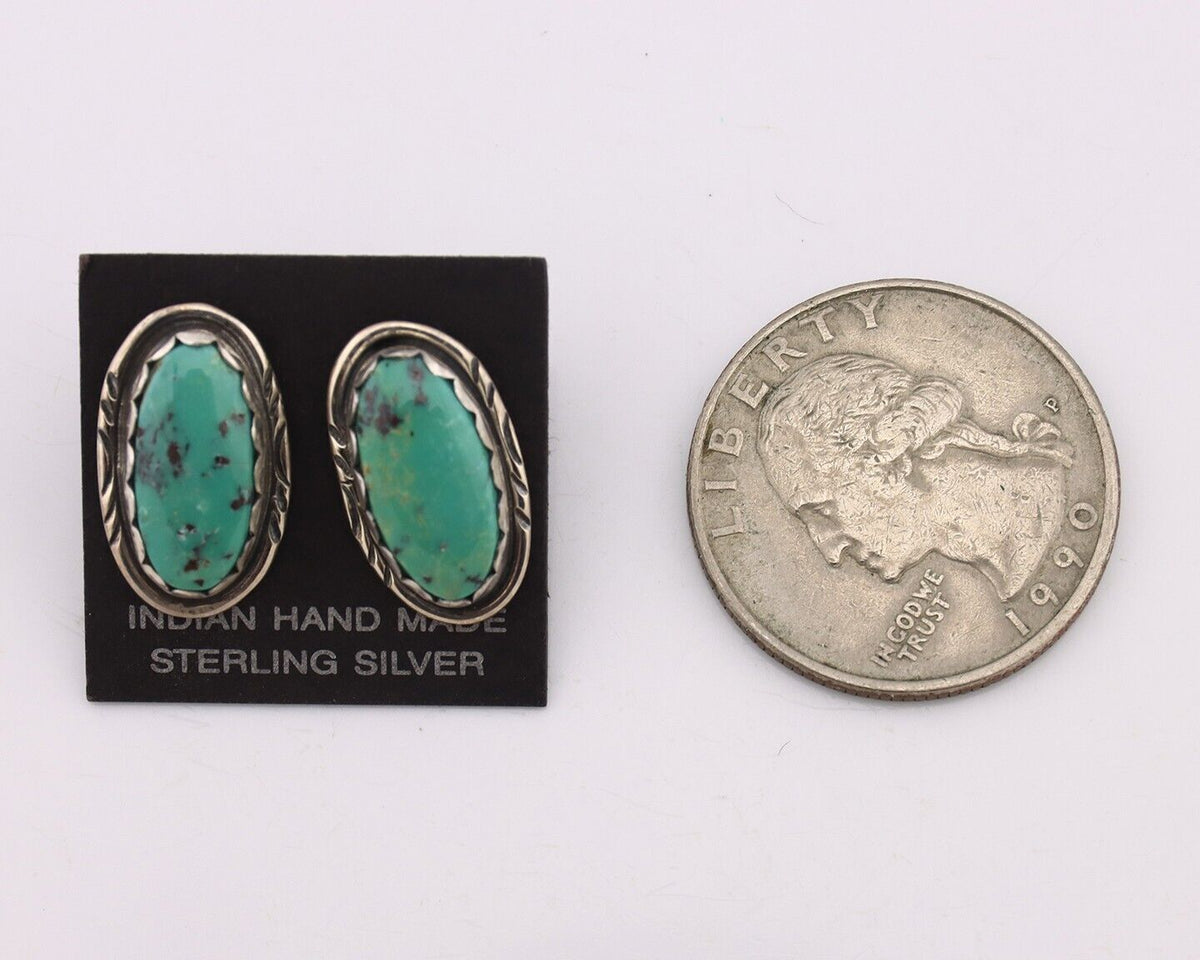 Navajo Earrings 925 Silver Natural Blue Turquoise Native American Artist C.90's