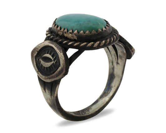 Navajo Ring .925 Silver Kingman Turquoise Artist Signed FA C.80's