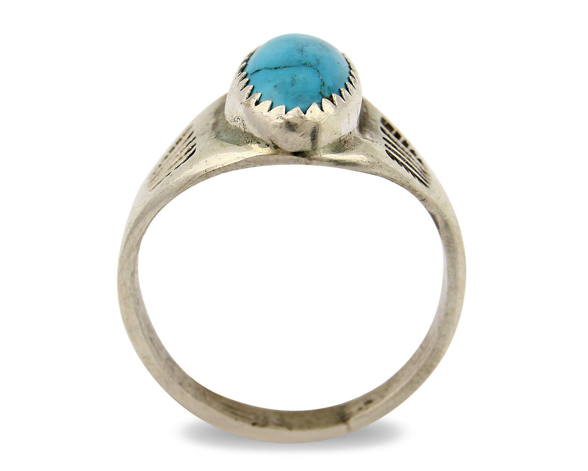Zuni Ring .925 Silver Kingman Turquoise Hand Stamped Native American C.80's