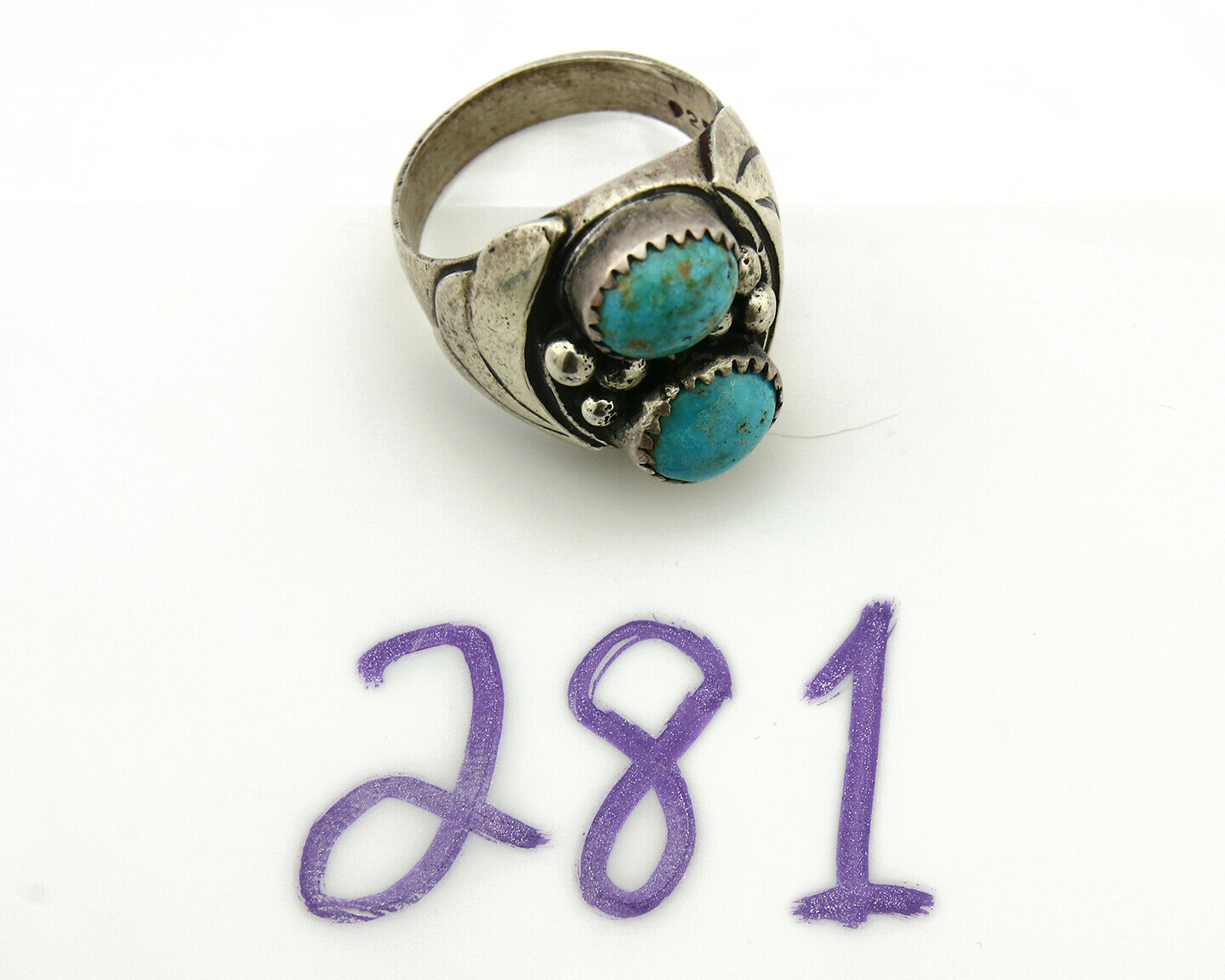 Navajo Ring .925 Silver Turquoise Mountain Artist Native American C.80's