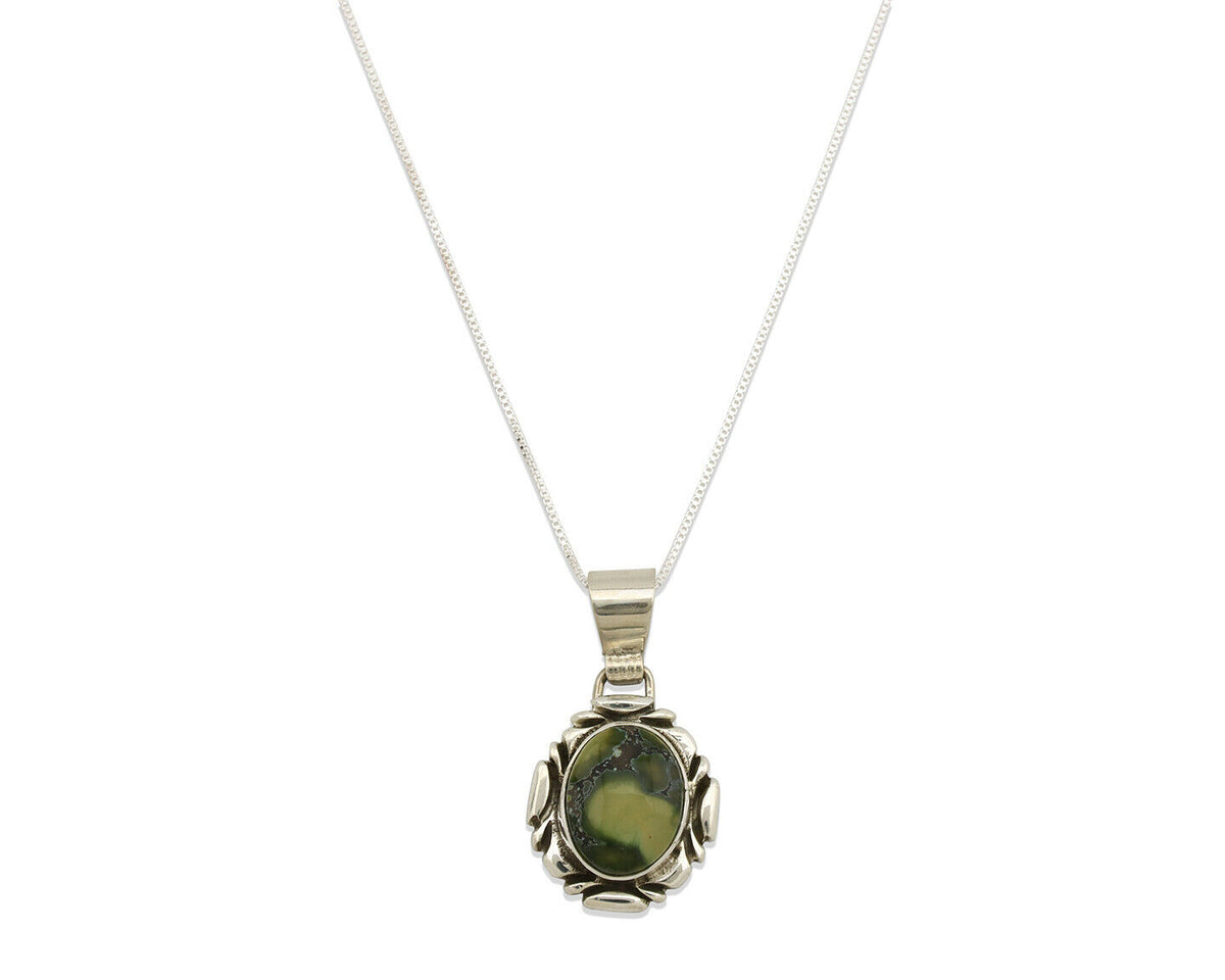 Navajo Necklace .925 Silver Damele Variscite Signed Sun C.1980's