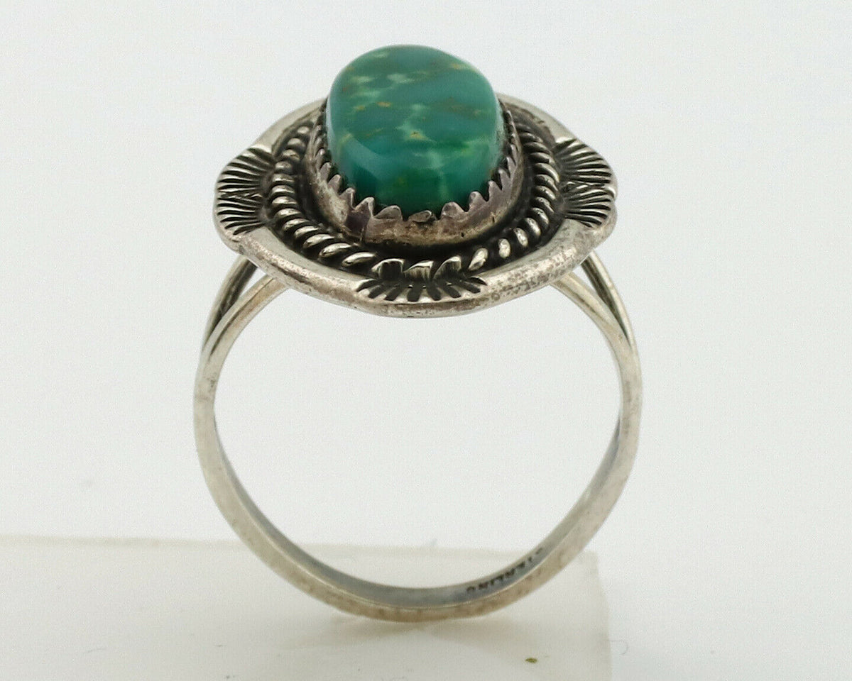 Navajo Ring .925 Silver Green Turquoise Native American Artist C.1980's