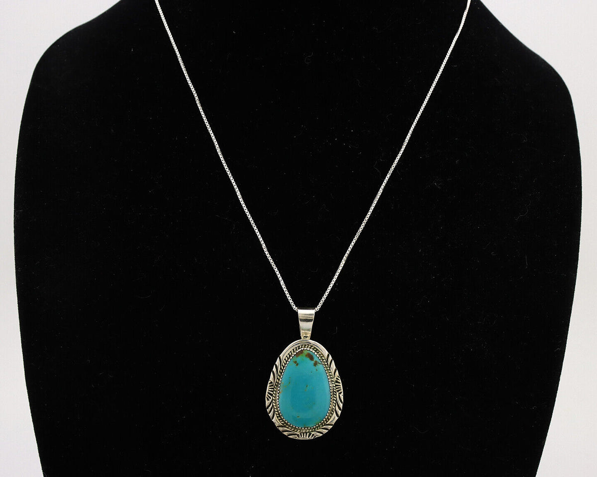 Navajo Necklace .925 Silver Kingman Turquoise Native American Signed C.1980's