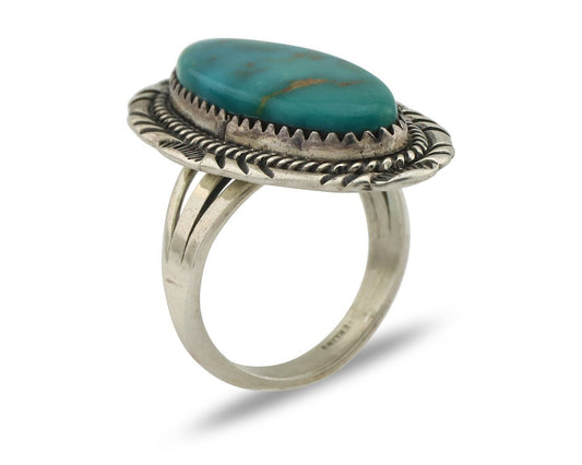 Navajo Ring .925 Silver Blue Gem Turquoise Artist Signed M Begay C.80's