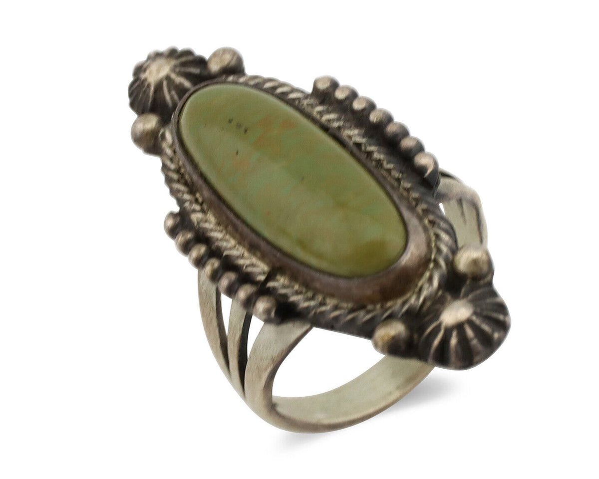 Navajo Ring 925 Silver Natural Green Turquoise Artist Signed RB C.80's