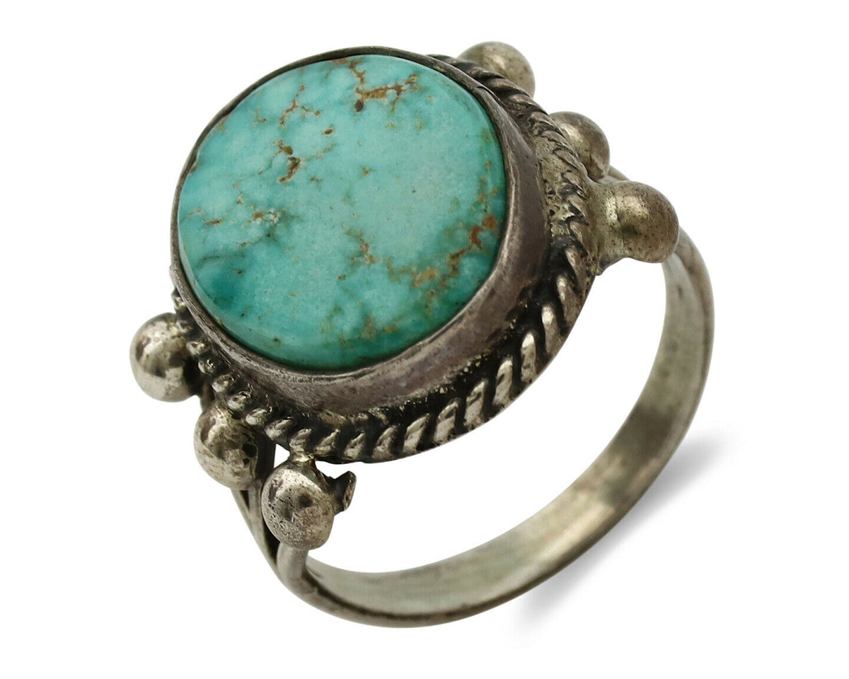 Navajo Ring .925 Silver Blue Turquoise Artist Signed MC C.1980's