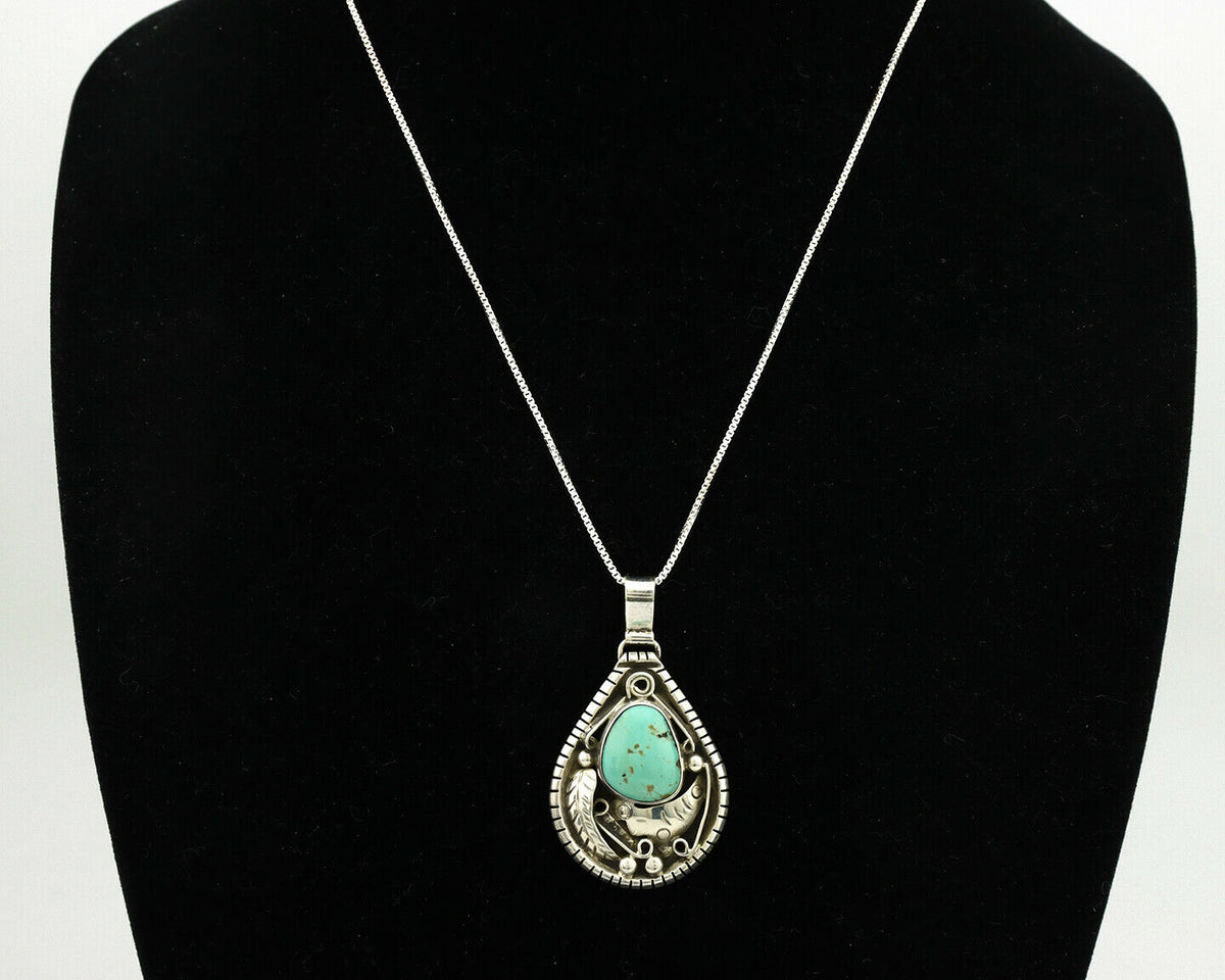 Navajo Necklace .925 Silver Kingman Turquoise Signed Tepee C.1980's