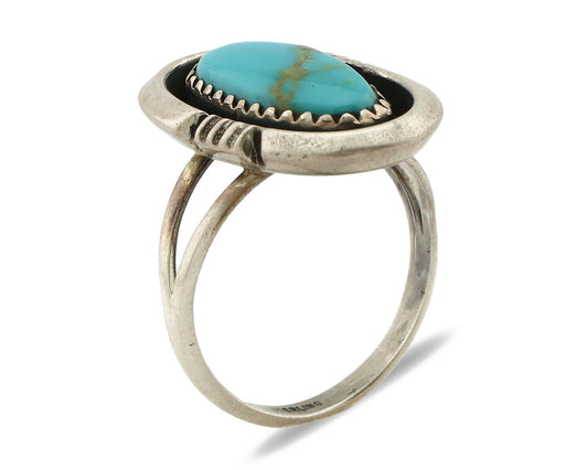 Navajo Ring .925 Silver Nevada Turquoise Native American Artist C.1980's