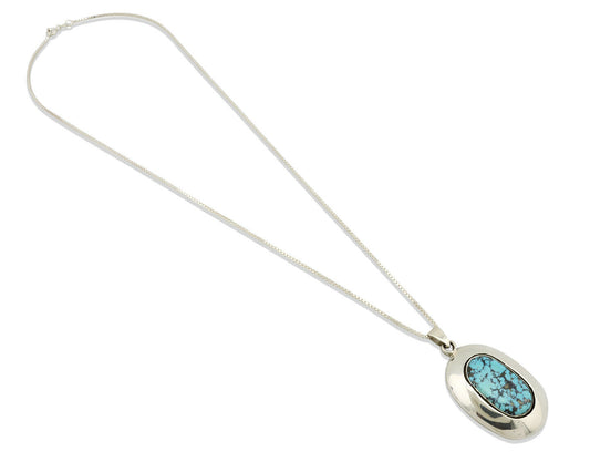 Navajo Necklace .925 Silver Morenci Turquoise Artist Signed C Montoya C.80's