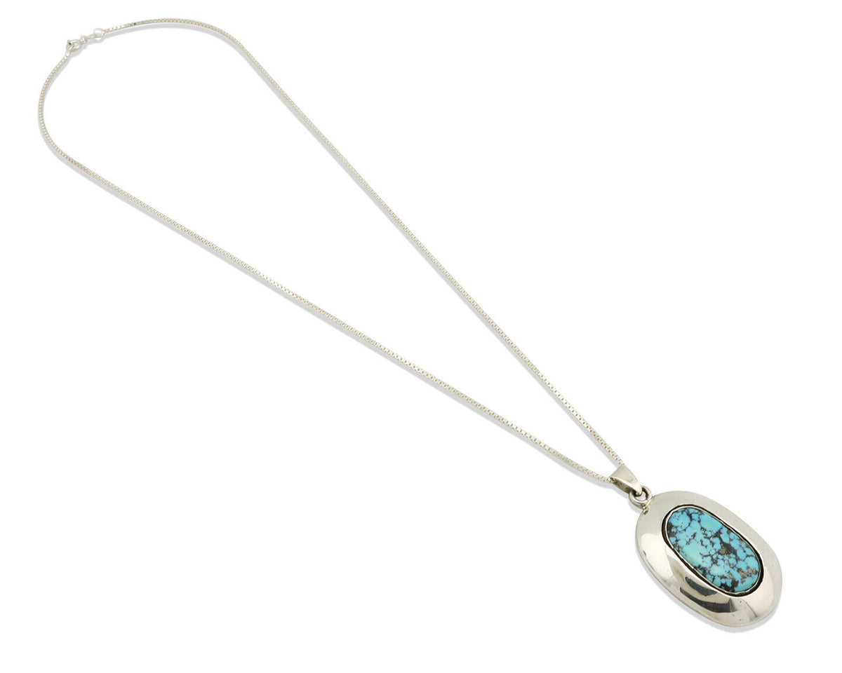 Navajo Necklace .925 Silver Morenci Turquoise Artist Signed C Montoya C.80's