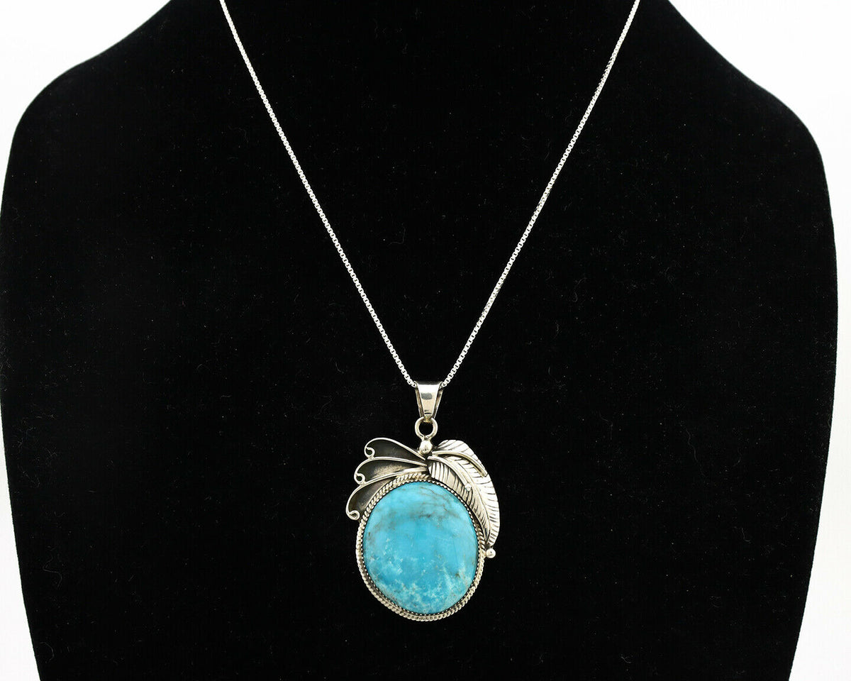 Navajo Necklace .925 Silver Kingman Turquoise Signed WP C.1980's