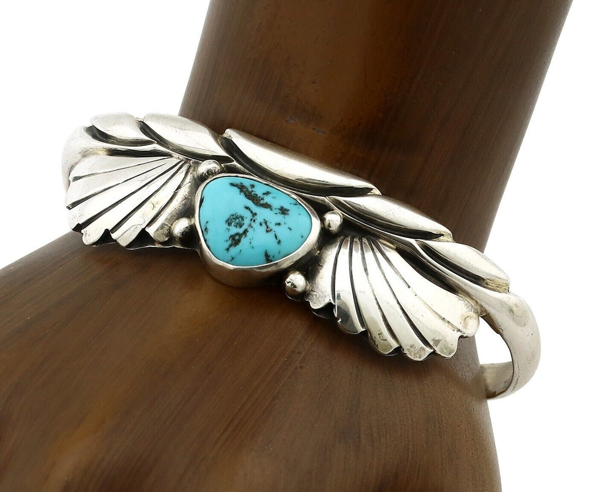 Navajo Bracelet 925 Silver Sleeping Beauty Turquoise Artist Signed M Montoya C80