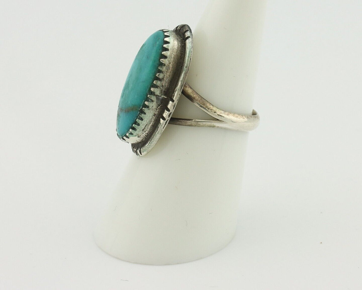 Navajo Ring .925 Silver Natural Blue Turquoise Native American Artist C.80's